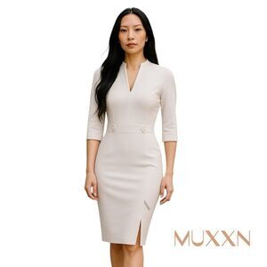 MUXXN White Quarter Sleeve Sheath Dress NWT Size L